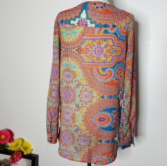 NEW Gimmicks by BKE All Over Paisley Print Orange Bohemian Top Blouse Summer - Picture 3 of 7